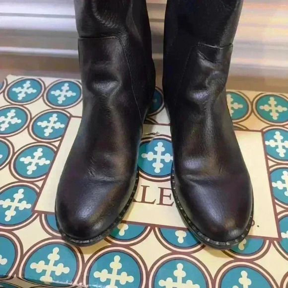 Charleston Shoe Co. Black Learher Soho Boots W/ Weitzman Studded Gold Accent 6 - Picture 6 of 13